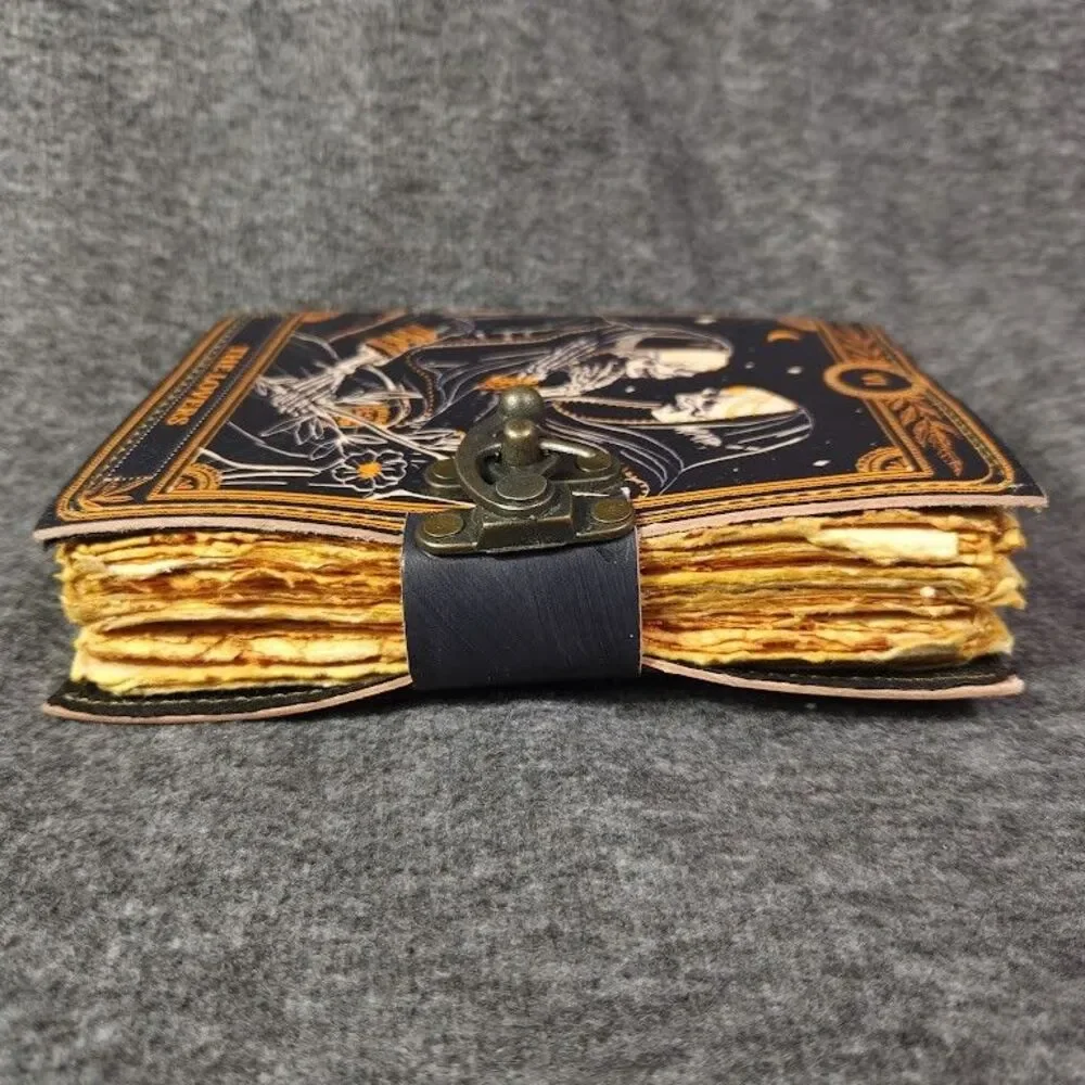 Book of Spells Leather Journal Deckle Edge Paper Skull Lover Antique Vintage